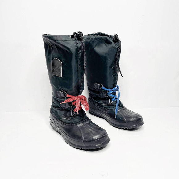 Vintage 90s Sorel Snowlion Snow boot black tall lined made in canada US 7 womens - Picture 1 of 8